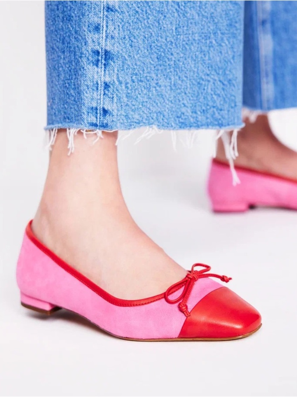 Boden Pink & Red Toe Cap Ballet Flats Leather Suede Balletcore EU 41 US 10